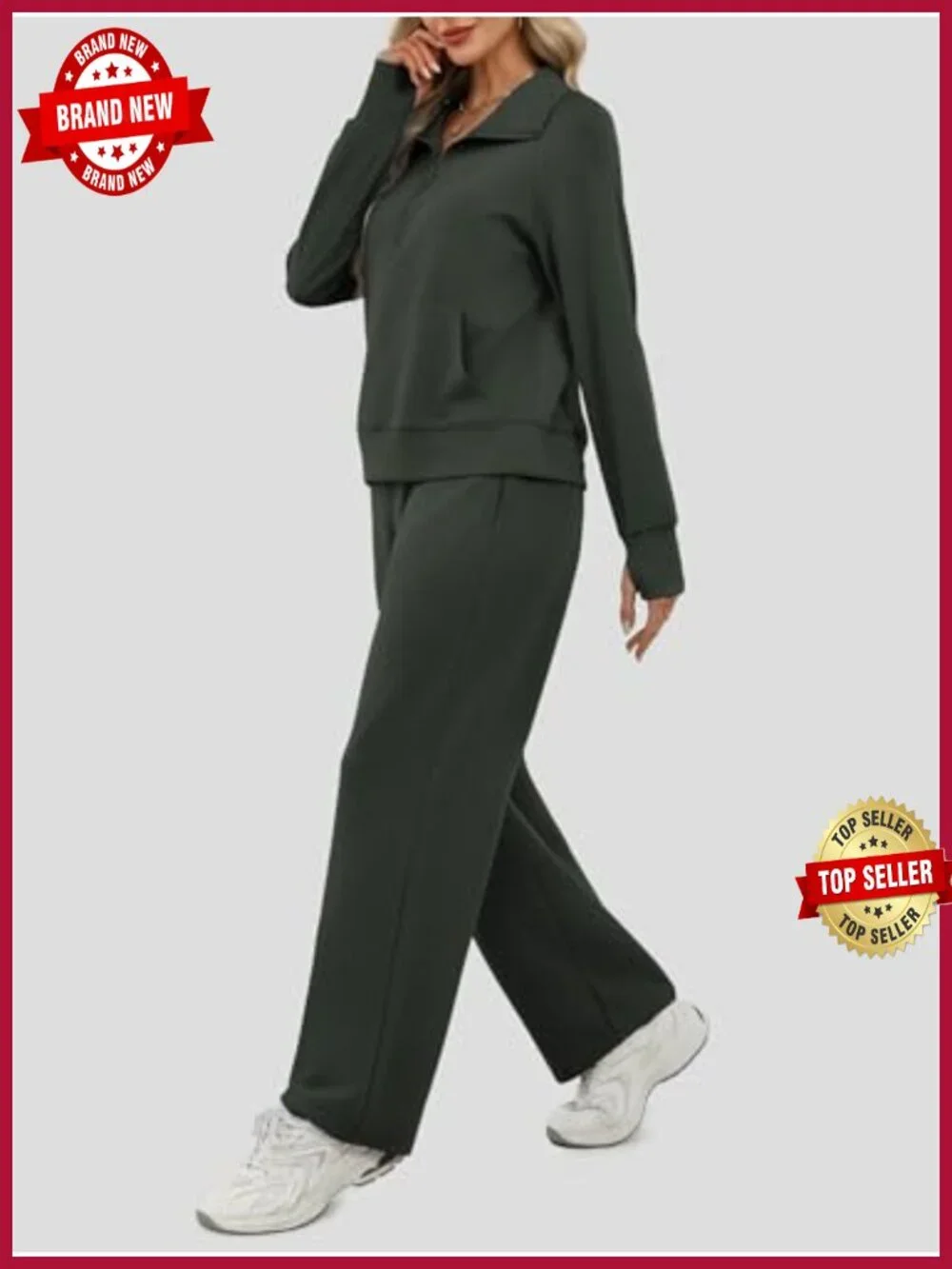 2 Piece Lounge Set Half Zip Sweatshirt Wide Leg Sweatpants Oversized Tracksuit